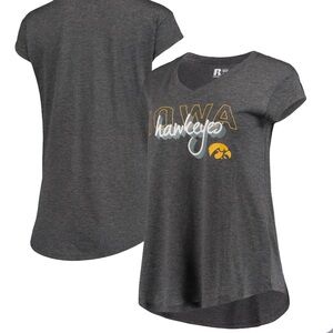 Women's Heathered Black Iowa Hawkeyes Capped V-Neck T-Shirt